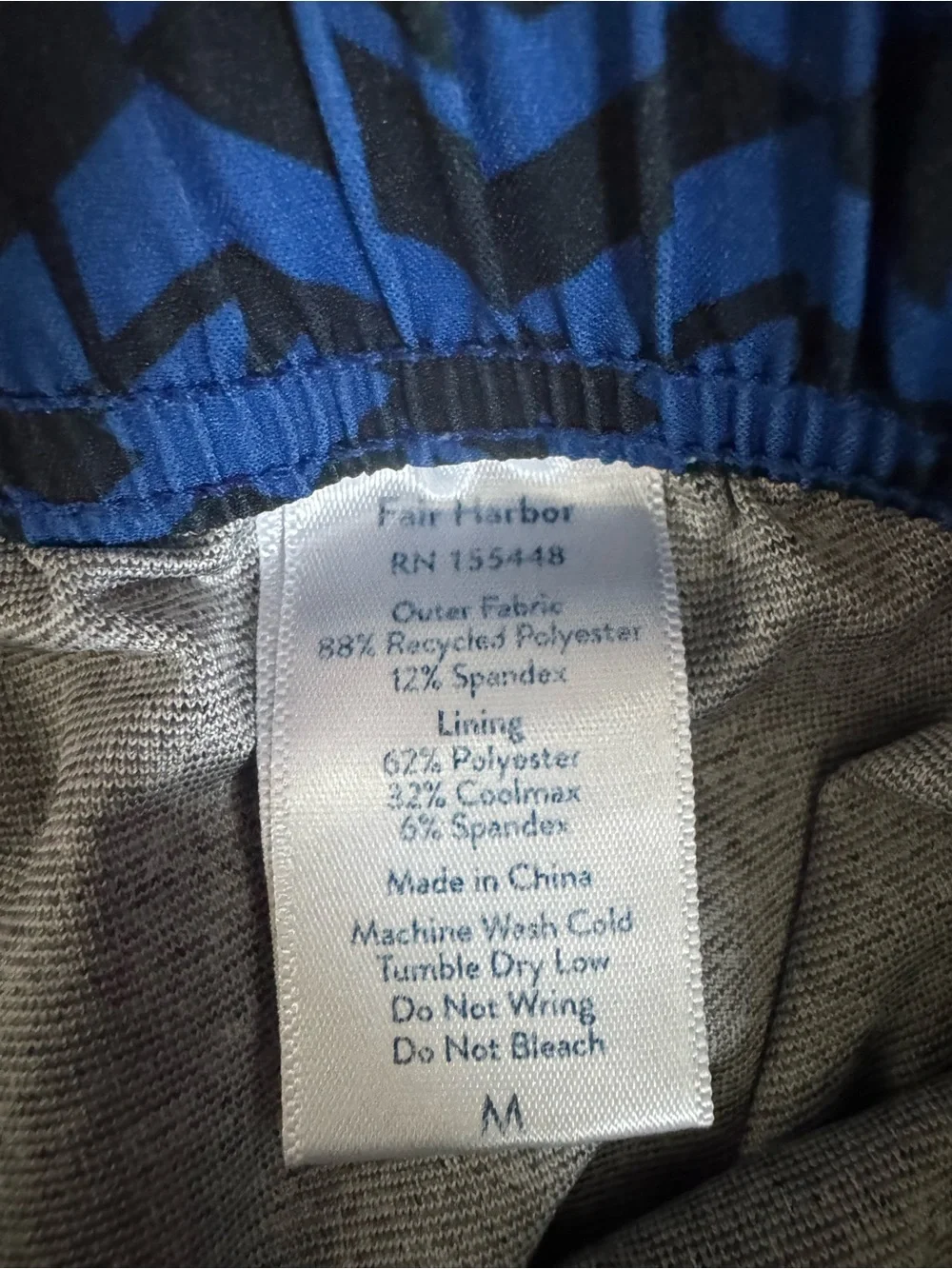 Fair Harbor Men’s Medium Swim Trunks Board Shorts Blue Geometric Lined 2 Pair